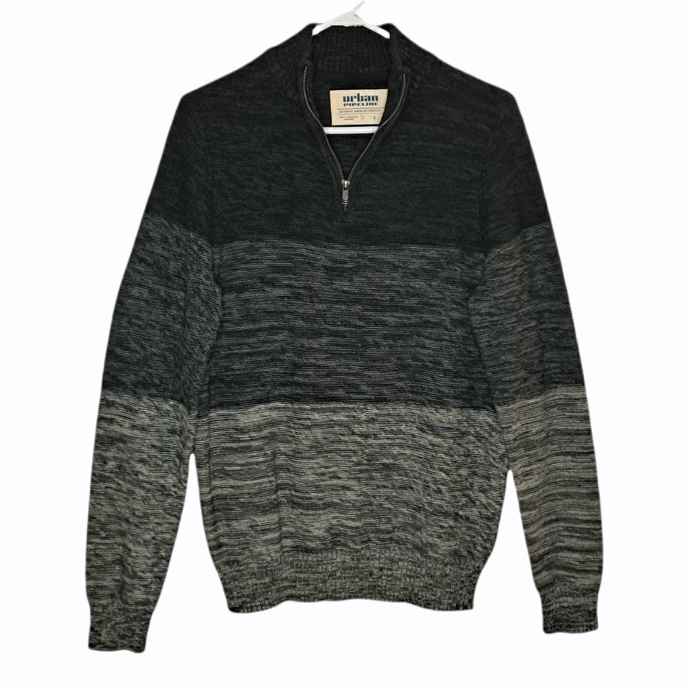 Urban Pipeline Textured Quarter Zip Mock Pullover Sweater Black Gray Small